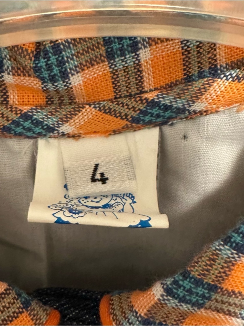 Vintage Narci Stell Sleeveless Patchwork Plaid Denim Dress Girls 4 orange blue - Picture 7 of 10